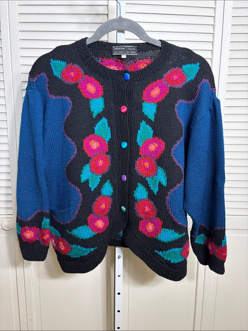 Vintage Melvine Clark Floral Knit Cardigan Sweater Multicolor 2X - 3X
